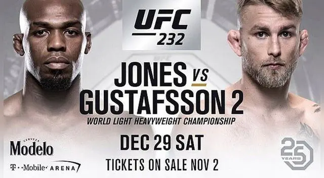 UFC 232 EN VIVO Jon Jones vs Alexander Gustafsson | Cyborg vs Nunes | cartelera completa, fecha,  horarios y canales desde el T-Mobile Arena