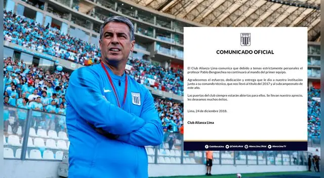Alianza Lima hizo oficial la salida de Pablo Bengoechea como entrenador íntimo | FOTO Alianza Lima hizo oficial la salida de Pablo Bengoechea como entrenador íntimo | FOTO