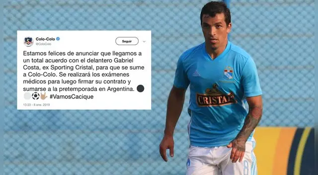 Sporting Cristal: El motivo principal del por qué Colo Colo eliminó su tuit sobre fichaje de Gabriel Costa Sporting Cristal: El motivo principal del por qué Colo Colo eliminó su tuit sobre fichaje de Gabriel Costa