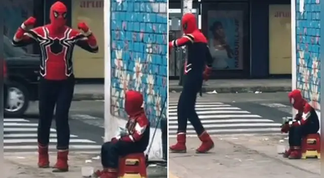 Viral: Padre e hijo se ganan la vida vestidos de Spiderman en las calles de Lima Viral: Padre e hijo se ganan la vida vestidos de Spiderman en las calles de Lima