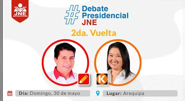 El debate entre Pedro Castillo y Keiko Fujimori se realizará este domingo 30 de mayo.