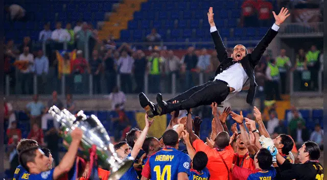 Pep Guardiola celebrando la Champions League del 2009 con Barcelona. Pep Guardiola celebrando la Champions League del 2009 con Barcelona.