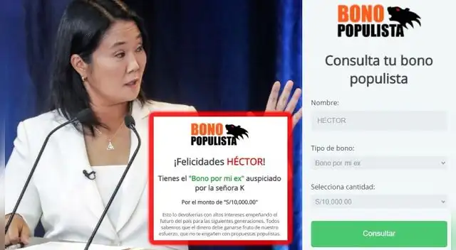 'Bono Populista': crean web que parodia subsidios ofrecidos por Keiko 'Bono Populista': crean web que parodia subsidios ofrecidos por Keiko