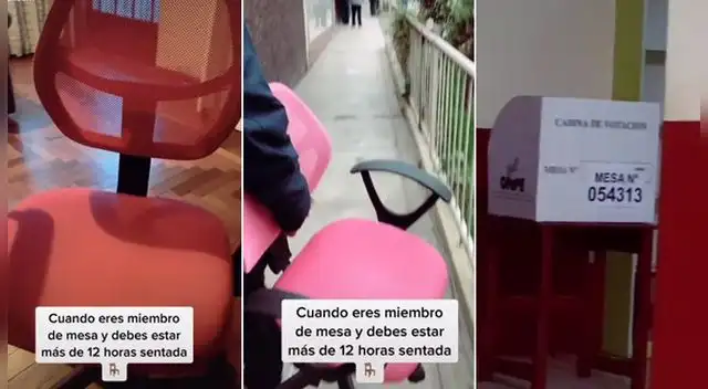 Miembro de mesa lleva su propia silla oficina a su local de votación