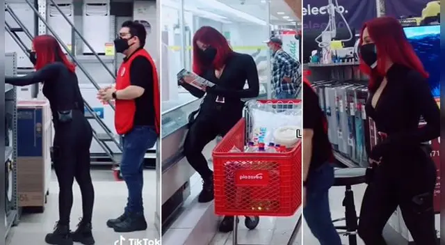 Mujer se disfraza de la Viuda Negra para ir a supermercado y causa furor en redes