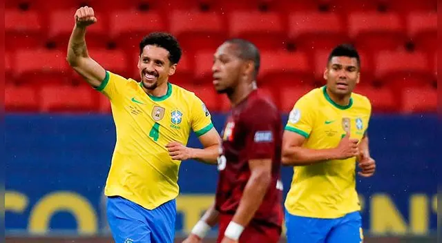 Marquinhos abrió el marcador para Brasil.