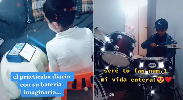 La progenitoria se conmovió al ver a su hijo practicar con una batería imaginaria La progenitoria se conmovió al ver a su hijo practicar con una batería imaginaria