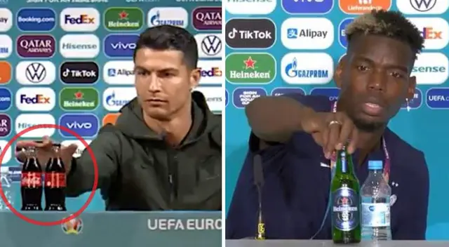 A lo CR7: Paul Pogba quitó botella de cerveza en conferencia