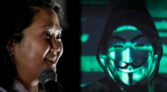 Keiko Fujimori recibió un mensaje de Anonymous. Composición: Líbero.
