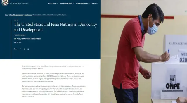 Estados Unidos elogia a órgano electoral de Perú: “Son un modelo de democracia en la región”