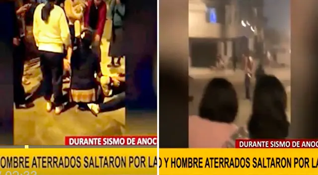 Temblor en Lima Hombre y niño saltan desde sus ventas del tercer piso