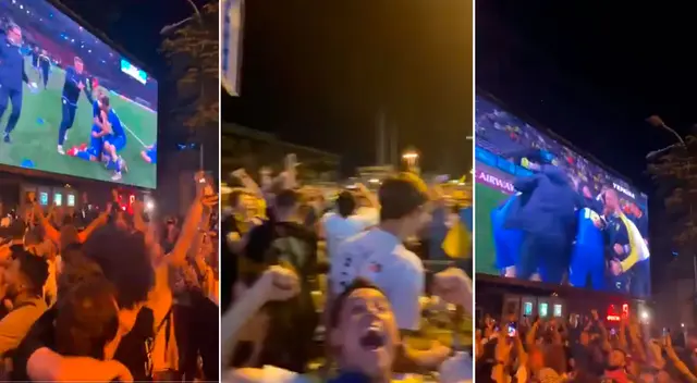 Ucranianos celebran clasificación de su equipo. Ucranianos celebran clasificación de su equipo.