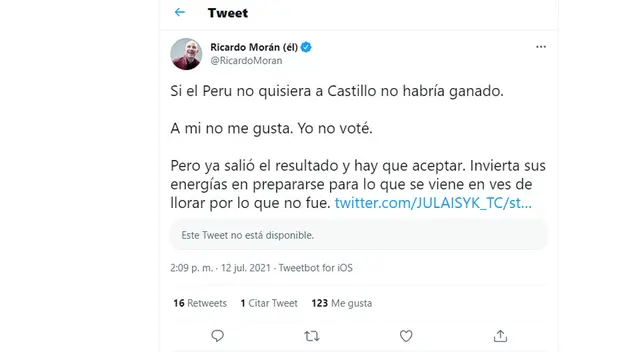 Ricardo Morán comenta sobre elecciones 2021