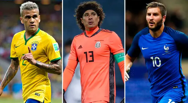 Dani Alves (Brasil, 38 años), Guillermo Ochoa (México, 36 años) y Pierre Gignac (Francia, 35 años).