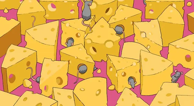 Encuentra el dado entre los bloques de queso. Encuentra el dado entre los bloques de queso.