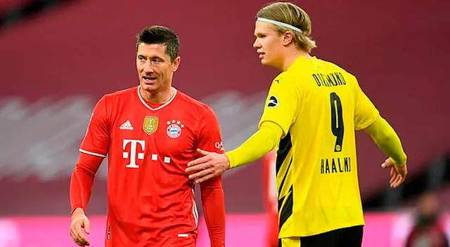 Lewandowski y Haaland en un partido de la Bundesliga