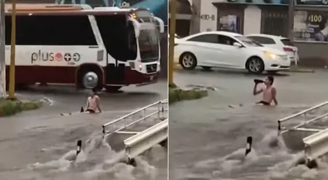 Ciudadano de Culiacán se vuelve viral por enfrentar inundación con botella en mano Ciudadano de Culiacán se vuelve viral por enfrentar inundación con botella en mano
