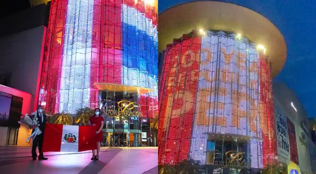 Torre Pearl de Bangkok, Tailandia con colores del Perú.
