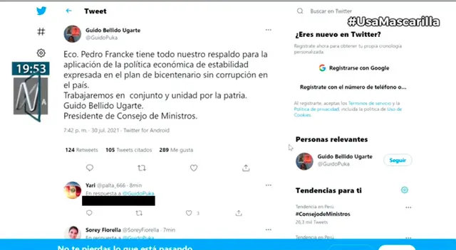 Canal N mostró una grosería en vivo mientras informaba sobre un tuit de Guido Bellido