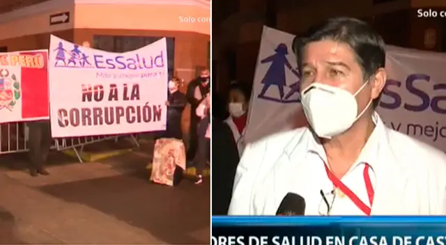 Trabajadores de salud protestaron frente a la residencia de Pedro Castillo - VIDEO Trabajadores de salud protestaron frente a la residencia de Pedro Castillo - VIDEO