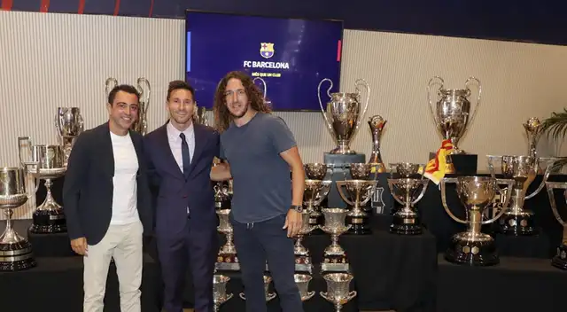 Messi Xavi y Puyol en despedida de Lionel Messi