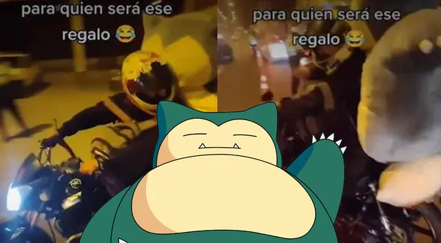 El motorizado llevaba un enorme Snorlax de peluche, pero el policía lo intervino