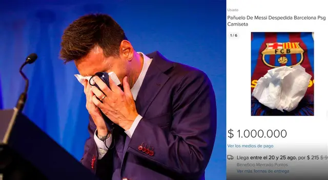 El pañuelo de Lionel Messi es ofertado en internet. El pañuelo de Lionel Messi es ofertado en internet.