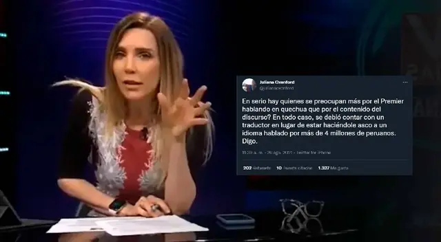 Juliana Oxenford defiende mensaje en quechua de Bellido y pide no