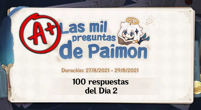 Genshin Impact: solución a Las Mil Preguntas de Paimon - día 2 Genshin Impact: solución a Las Mil Preguntas de Paimon - día 2