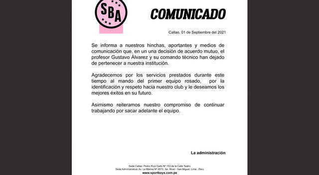 Sport Boys Gustavo Álvarez despedido