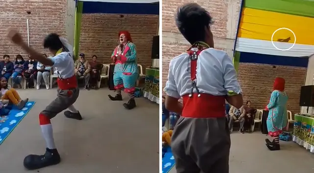El divertido payasito no podía creer que su chaleco terminó en el toldo de la fiesta El divertido payasito no podía creer que su chaleco terminó en el toldo de la fiesta