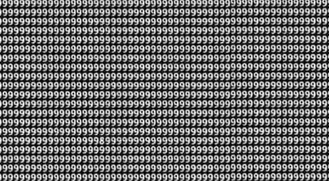 Reto visual que consiste en encontrar al 8 entre en conglomerado de 9