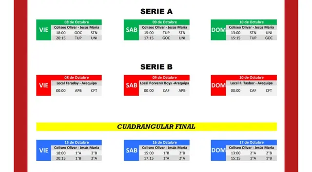 Fixture Liga Intermedia 2021