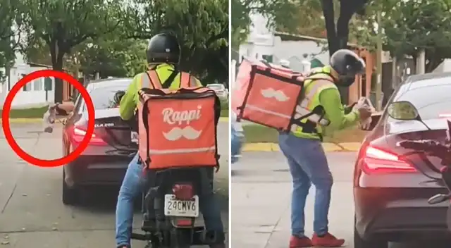 Repartidor de Rappi da ejemplar lección a conductor que botó basura en la vía pública