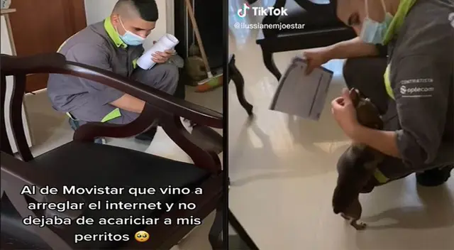 Tiktok: Técnico de Movistar  termina jugando con perritos