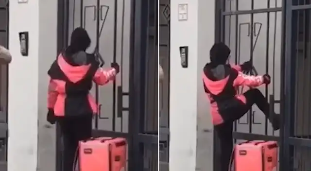 Repartidora de comida se vuelve viral por encontrar la forma de entregar pedido pese a inconveniente Repartidora de comida se vuelve viral por encontrar la forma de entregar pedido pese a inconveniente