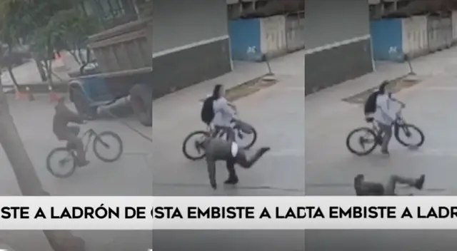 Surquillo: ciclista frustra robo golpeando a ladrón.