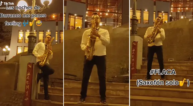Joven toca con su saxofón el tema