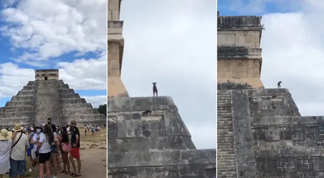 Perrito se vuelve viral por trepar hasta la cima del Chichen Itzá y así contemplar todo el paisaje