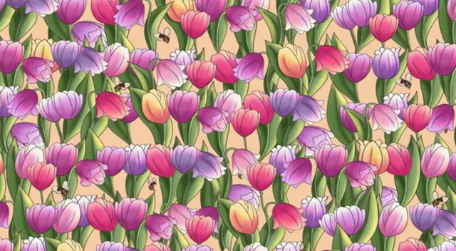 Reto visual nivel Dios: ubica la campana camuflada entre los tulipanes