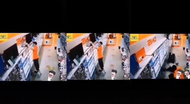 TikTok: trabajador se cae junto a varios televisores al mismo tiempo