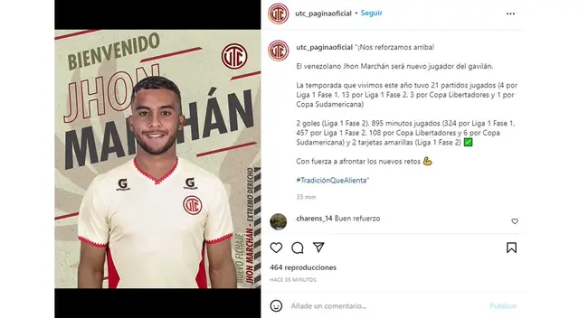 UTC presentó a Jhon Marchán como nuevo refuerzo. (Captura)   