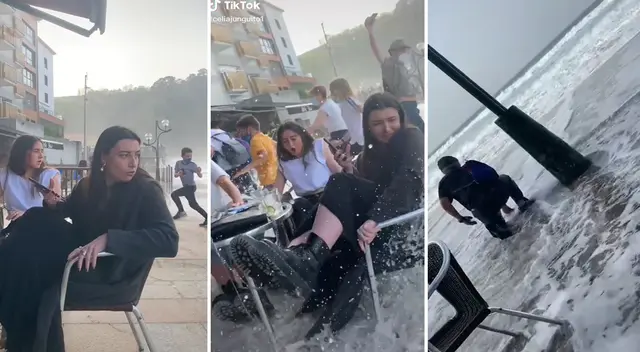 Personas entraron en pánico al ver que las olas llegaron hasta el restaurante Personas entraron en pánico al ver que las olas llegaron hasta el restaurante