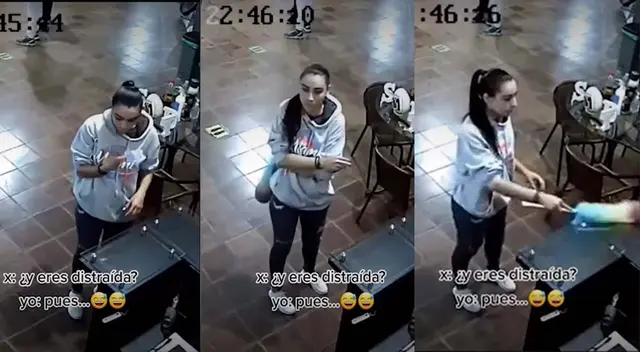 Trabajadora buscaba su plumero que lo tenía bajo su brazo y cámaras lo captan Trabajadora buscaba su plumero que lo tenía bajo su brazo y cámaras lo captan