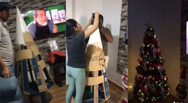 TikTok: jóvenes arman árbol de Navidad con materiales de cartón TikTok: jóvenes arman árbol de Navidad con materiales de cartón