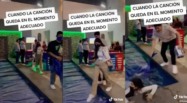 Viral: joven caminaba distraída y terminó cayendo en una piscina - VIDEO Viral: joven caminaba distraída y terminó cayendo en una piscina - VIDEO
