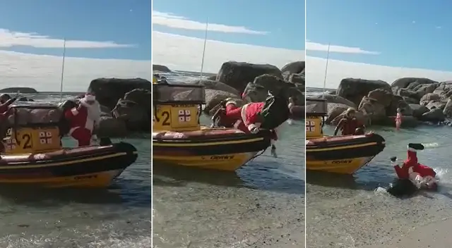 Papá Noel sufre aparatosa caída al bajar de su bote y video se viraliza en TikTok Papá Noel sufre aparatosa caída al bajar de su bote y video se viraliza en TikTok