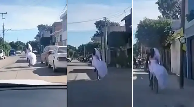 Papá y el tierno gesto que tuvo con su hija al llevarla al altar en bicicleta