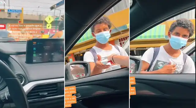 Joven le entregó 100 soles a limpiador de lunas y este casi rompe en llanto