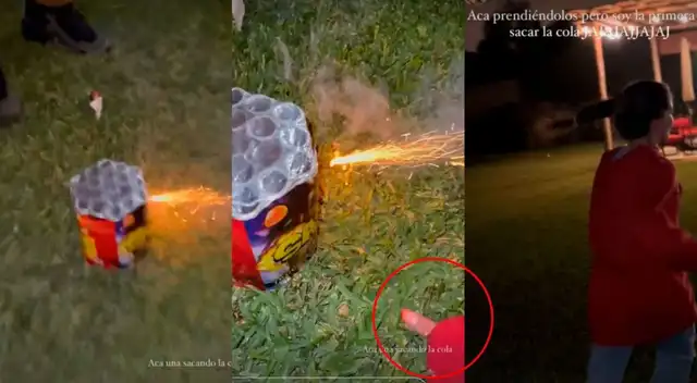 Flavia Laos revienta pirotécnico y  huye del lugar abandonando a su perrito